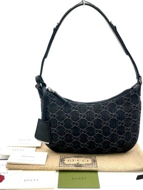 SALE! Gucci Horsebit Slim Small GG Denim/Leather Black Hand/Shoulder Bag
